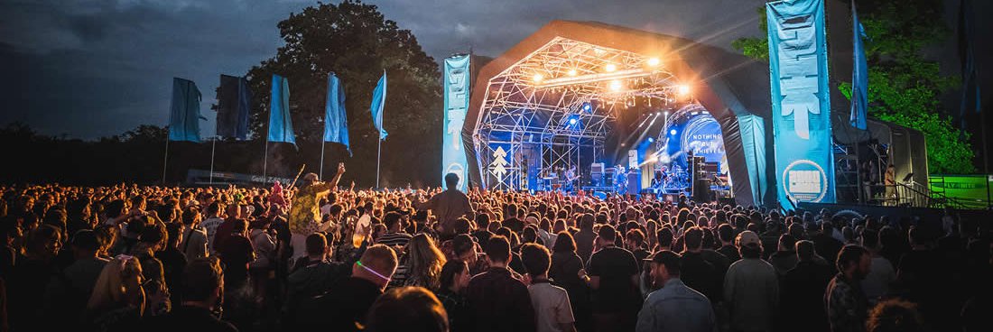View of the main stage at 2000 Trees at night,