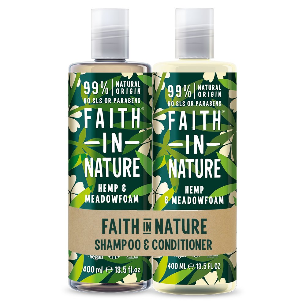 Faith in Nature shampoo and conditioner set photographed against white background