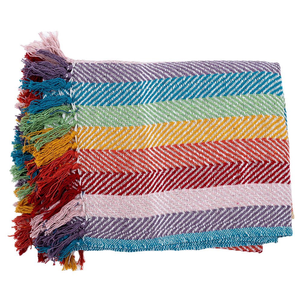 Rainbow weaved striped throw with tassels