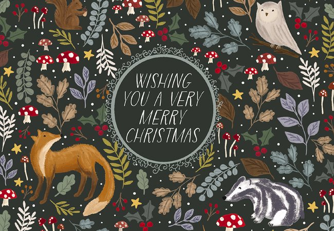 Folk woodland Animals Christmas Card