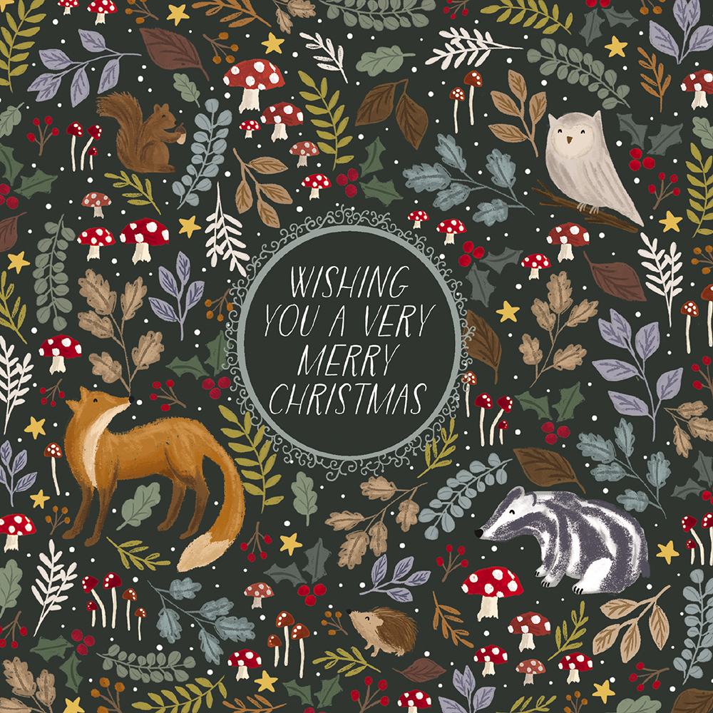 Folk woodland Animals Christmas Card