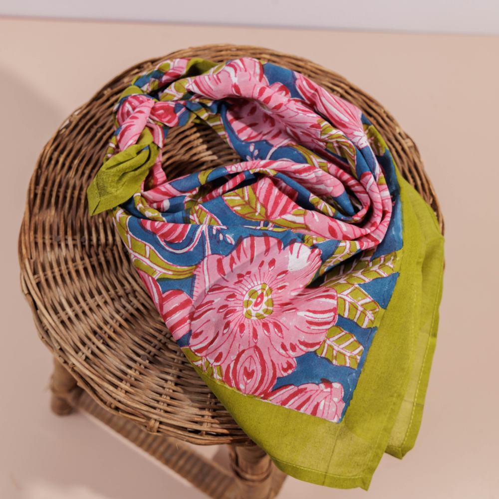 Hot pink patterned scarf made from saris