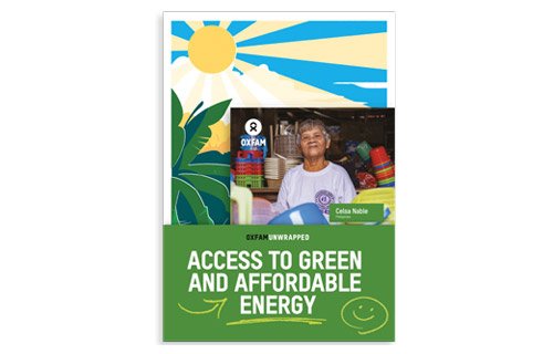 Oxfam Unwrapped gift card around providing access to green and affordable energy.