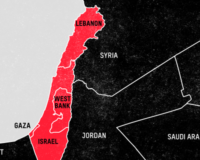 A map showing areas affected in Gaza and Lebanon