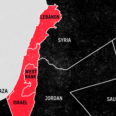 A map showing areas affected in Gaza and Lebanon
