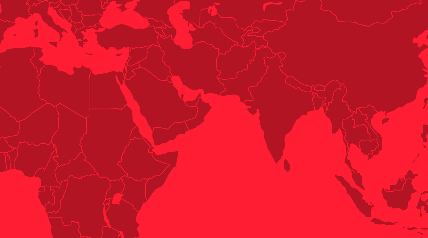 A red map of south Asia.