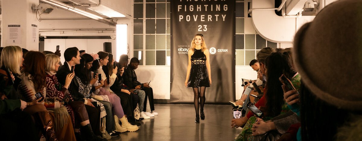 Greta Bellamacina walking in Oxfam's Fashion Fighting Poverty Catwalk Show. Photo: Gabi Torres / Oxfam