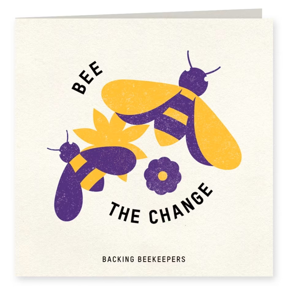 A card with an illustration of bees on it.