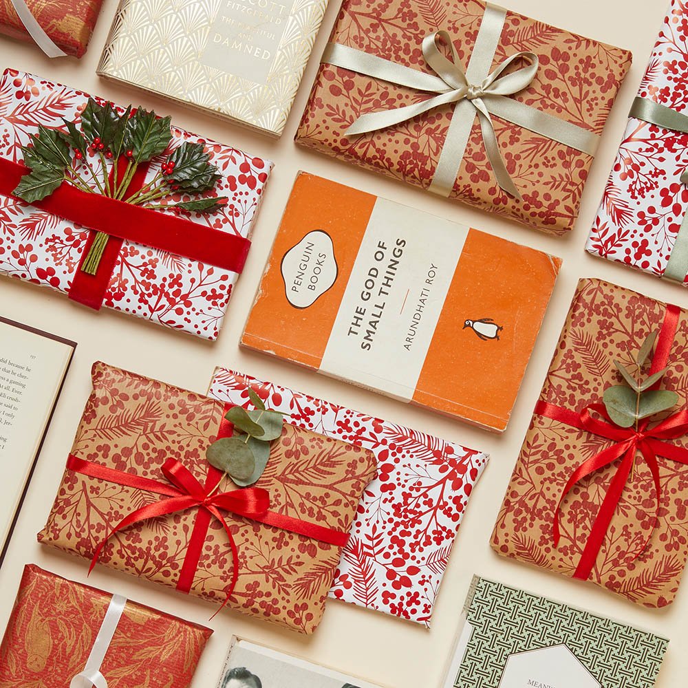 Books wrapped up as christmas gifts