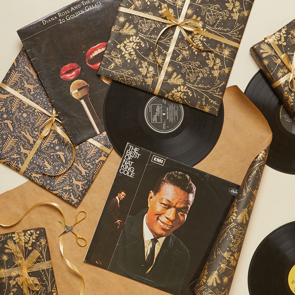 Vintage Vinyl records wrapped up as Christmas gifts