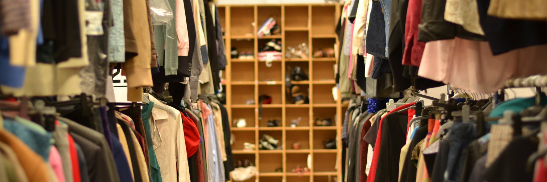 Racks of donated clothes at our Batley distribution hub