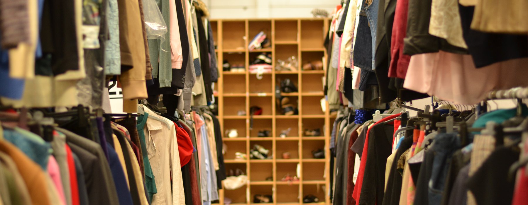 Racks of donated clothes at our Batley distribution hub
