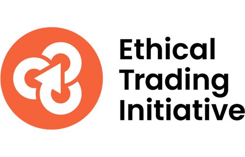 Ethical Trading Initiative logo featuring a circular orange symbol of three interconnected arrows, with the words ‘Ethical Trading Initiative’ in bold black text.