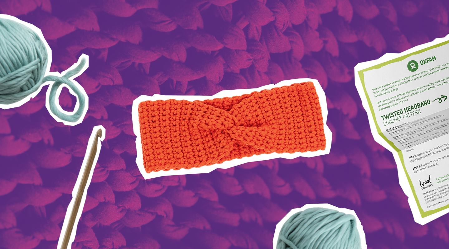 An orange crocheted headband.