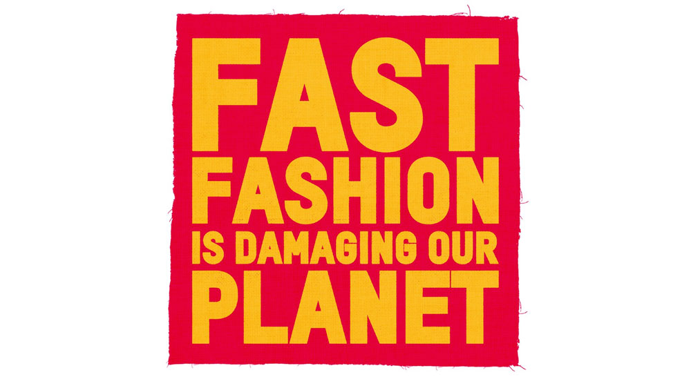 A graphic that reads 'fast fashion is damaging our planet'
