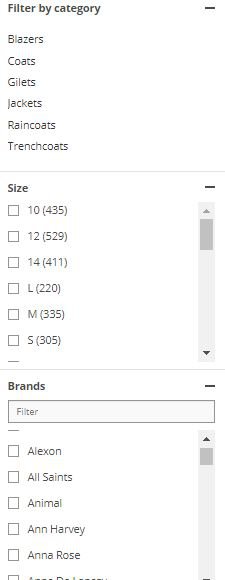 Filtering on the online shop