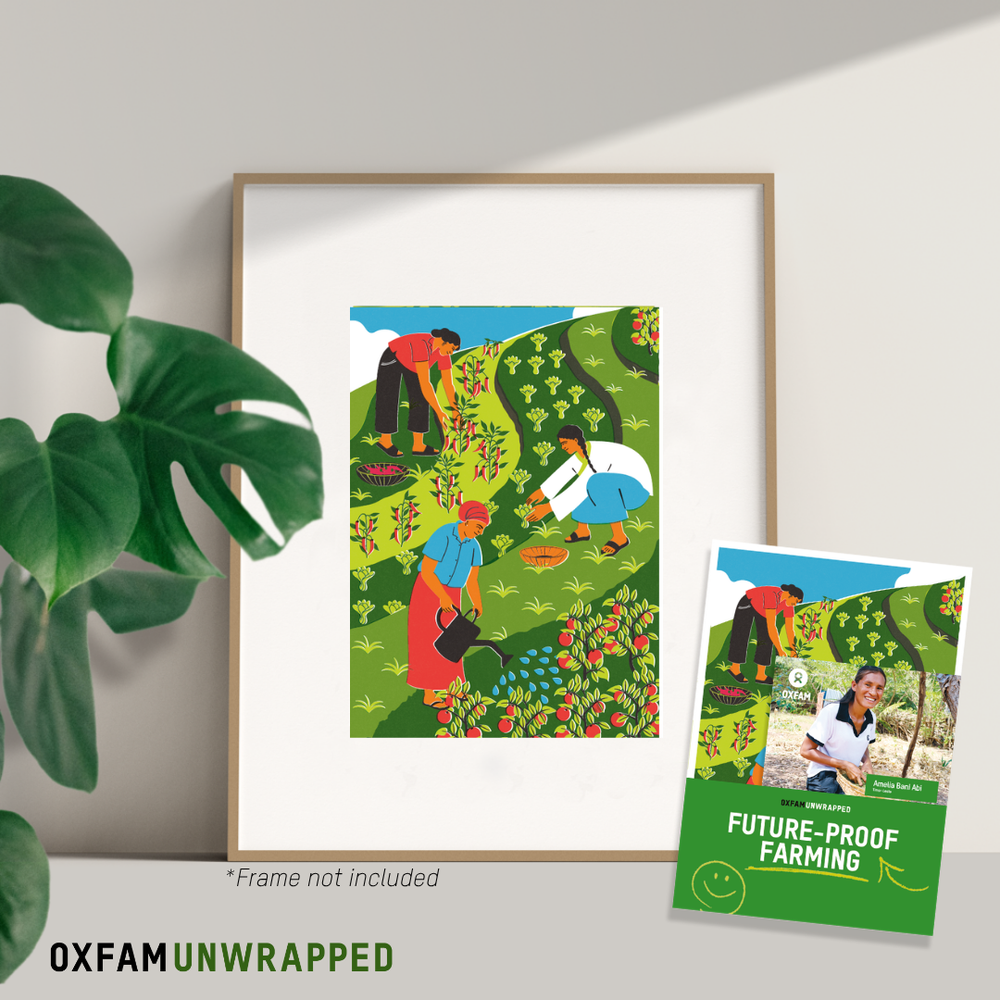 Oxfam Unwrapped Illustration Card in a Frame