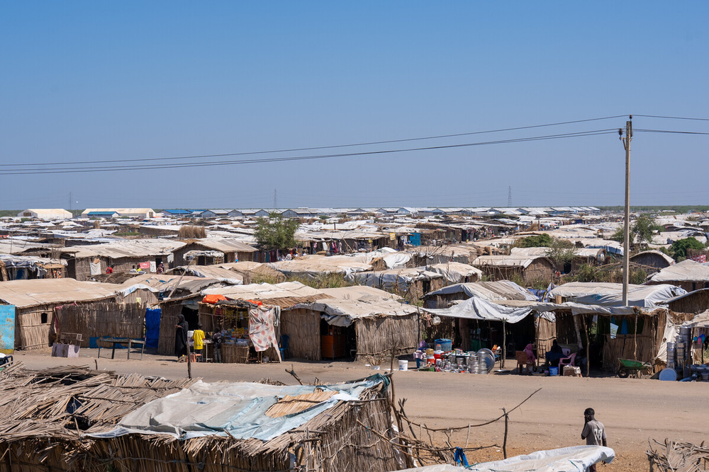 An overhead shot of the tents and shacks that make up the Renk transit center in South Sudan.