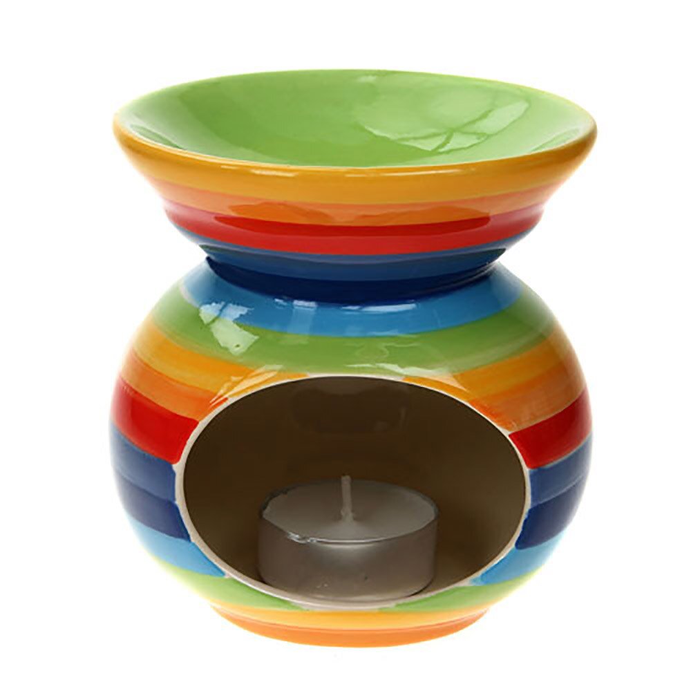 Rainbow striped ceramic tealight oil burner