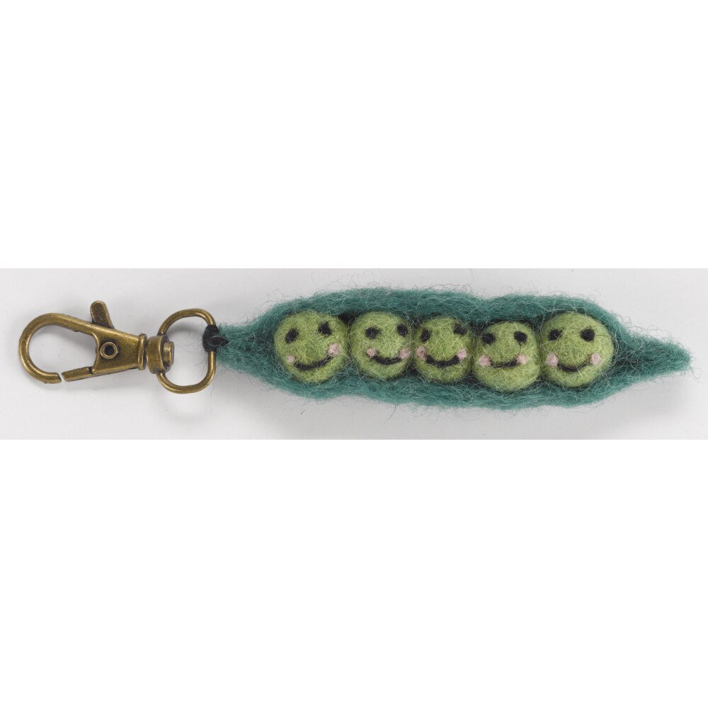 Felt smiling peas in a pod attatched to a brass clip