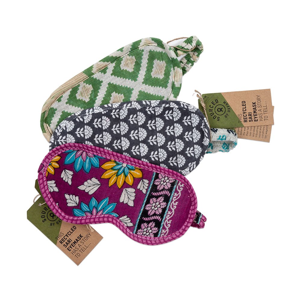 3 Eye Masks of different colours and patterns against a white background