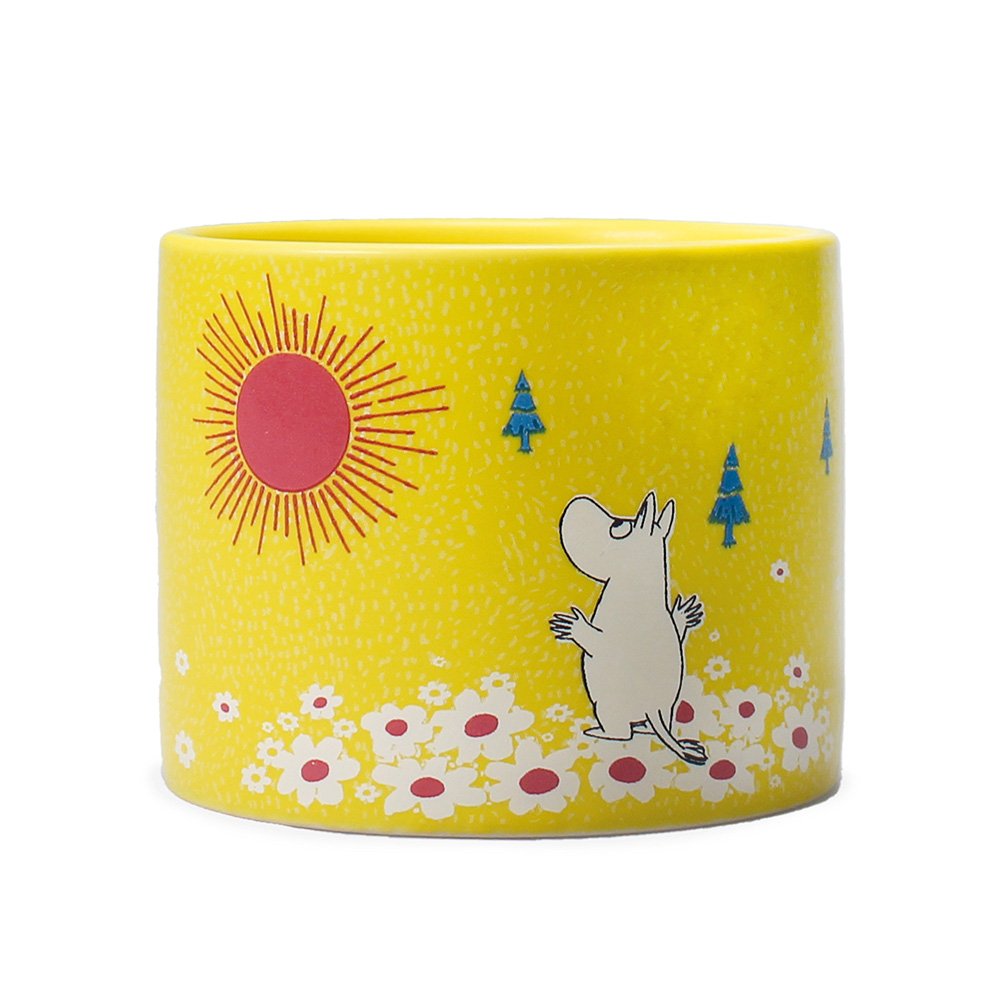 Yellow small plant pot with Moomin illustrations
