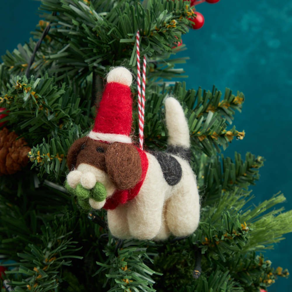 Handmade felt dog tree decoration