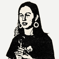 A black and white illustration of Joshua Villalobos, a climate activist from the Philippines.