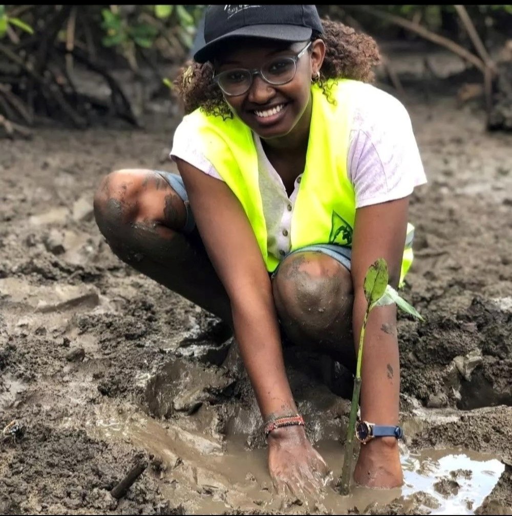 Joyce planting a new mangrove tree