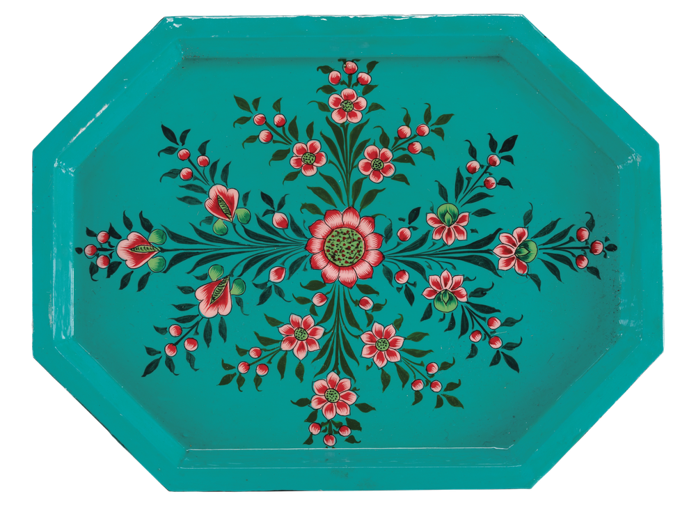 A handpainted tray with floral design from Kashmir