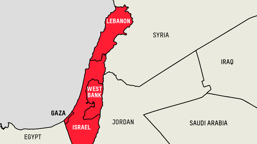 A map of Lebanon and Occupied Palestinian Territory