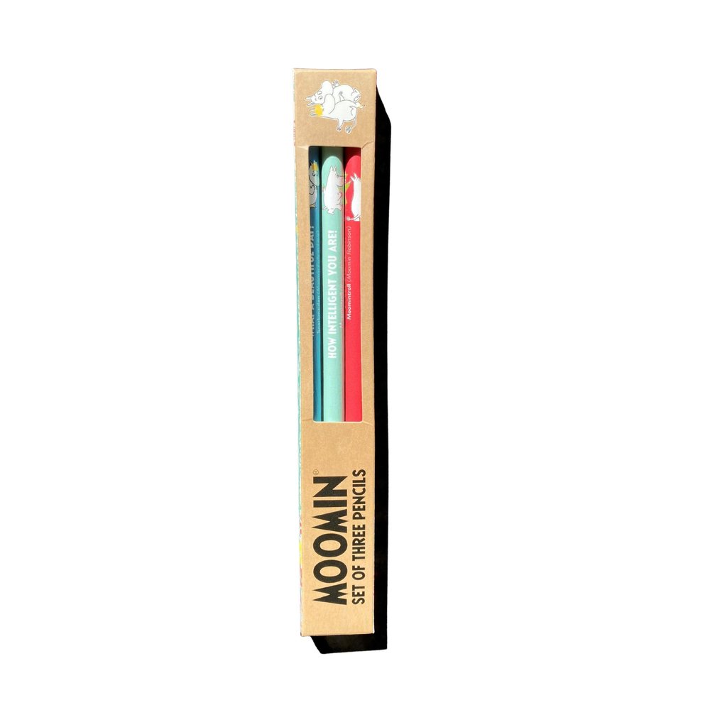 Photography of set of 3 pencils with Moomins quotes on