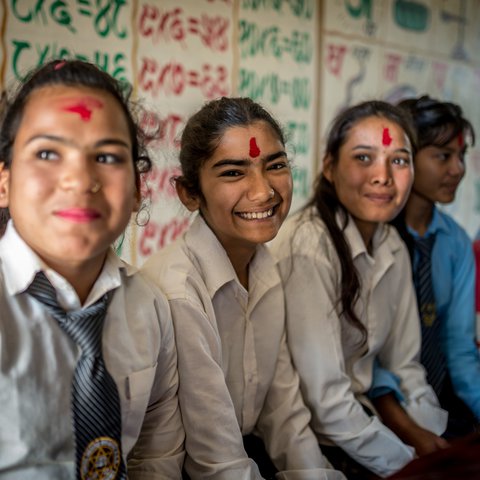 Students of the Child Club at the high school in a village in Nepalgunj district, Nepa