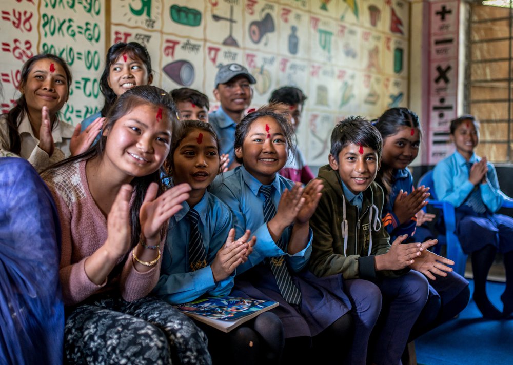 Students of the Child Club at the high school in a village in Nepalgunj district, Nepal