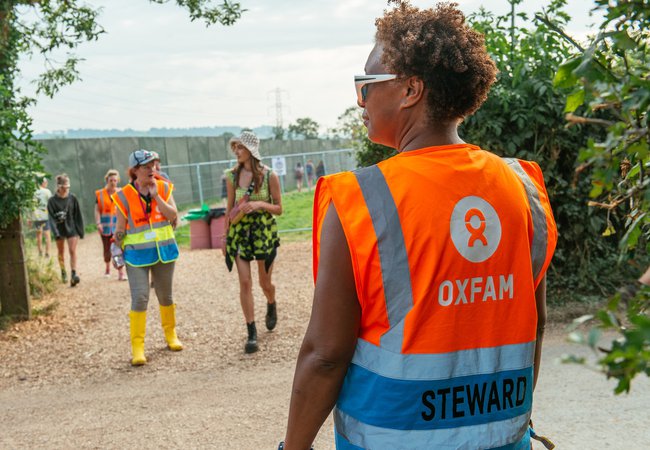 Oxfam steward, Maria, at Glastonbury Festival