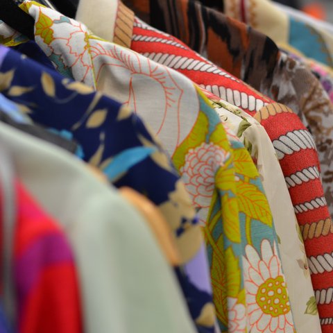 Pattern shirts hanging on a rail