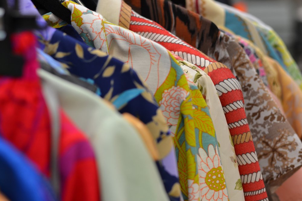 Pattern shirts hanging on a rail