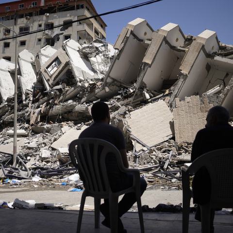 The Hanada building in Gaza was flattened by Israeli airstrikes on 11 May 2021. The building hosted tech start-ups, affecting businesses and Palestinians’ livelihoods in Gaza. Photo: Fady Hanona