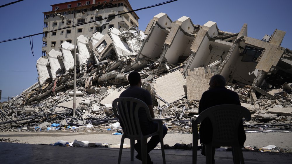 The Hanada building in Gaza was flattened by Israeli airstrikes on 11 May 2021. The building hosted tech start-ups, affecting businesses and Palestinians’ livelihoods in Gaza. Photo: Fady Hanona