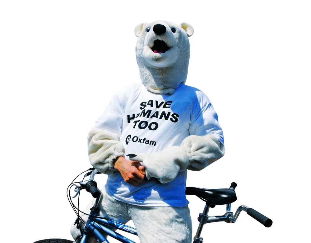 A climate protestor dressed as a polar bear