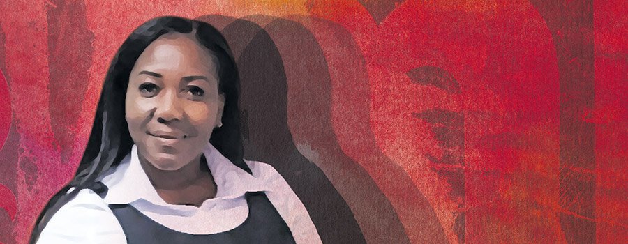 A stylised portrait of Faith Sharleen, an activist from Zimbabwe.