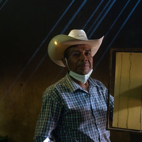 Trinidad Ramírez, 61, an apiculture expert from Guatemala, prepares frames for the apiary.
