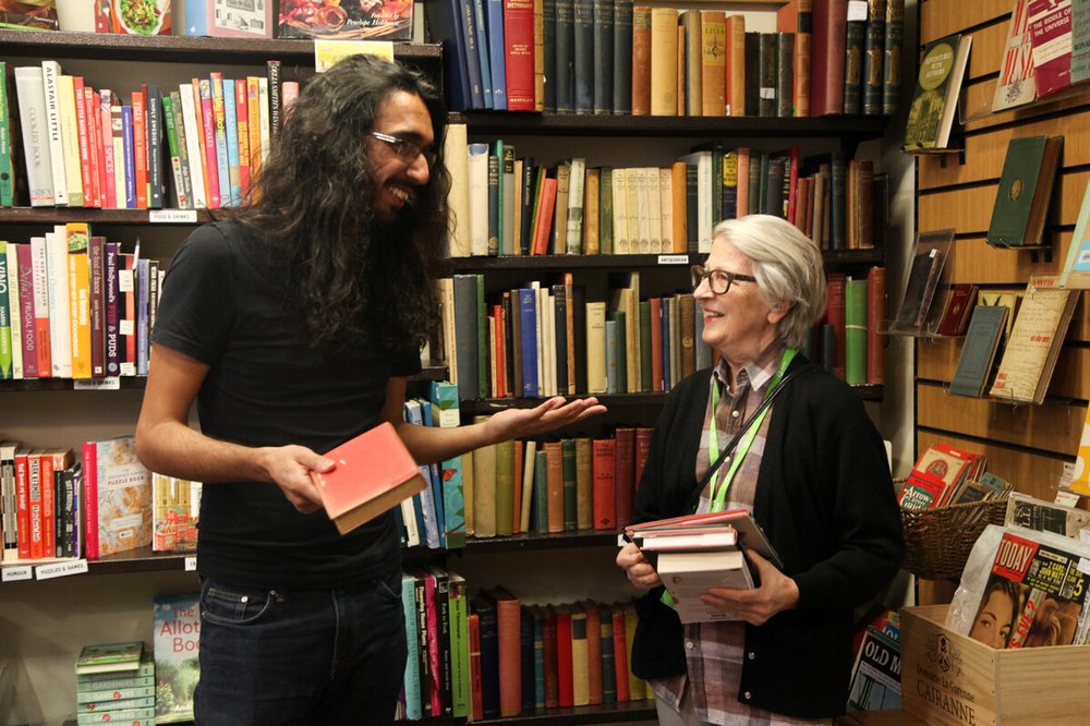 Islington Oxfam Bookshop volunteers Hardev and Kathryn.