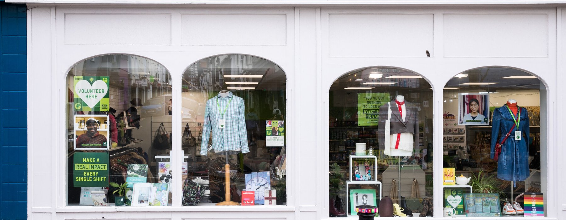 The shop front of the Oxfam ship in St James Street, Brighton.