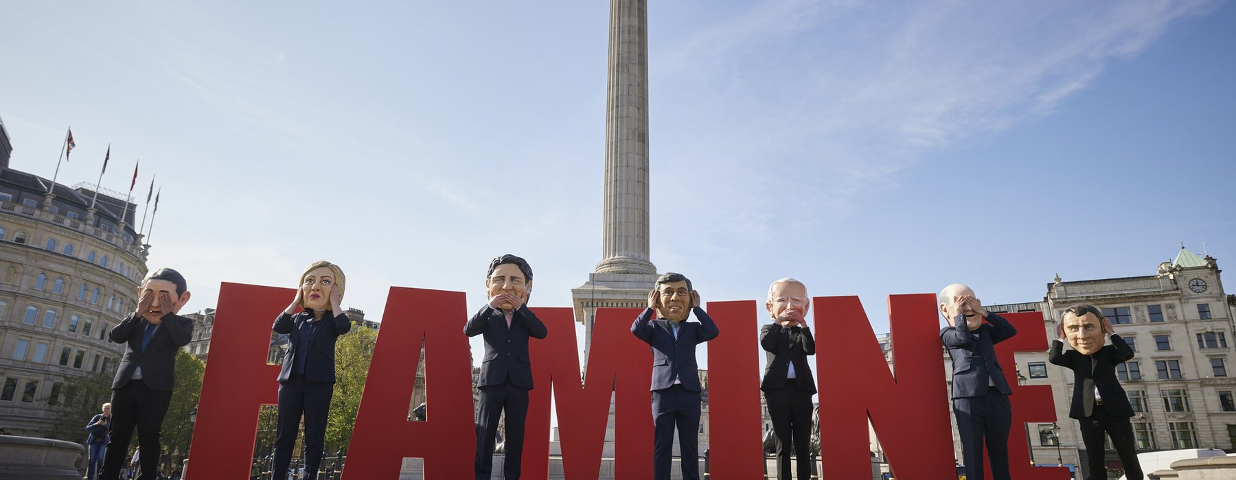 Ahead of the start of the G7 summit on Friday 19 May in Japan, Oxfam’s G7 ‘big heads’ are in Trafalgar Square, London