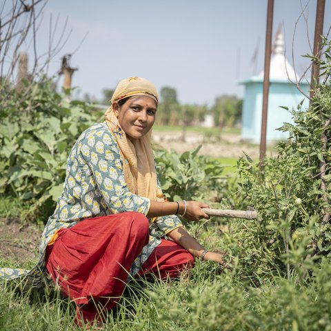 Kabita on her farm in Nepal.