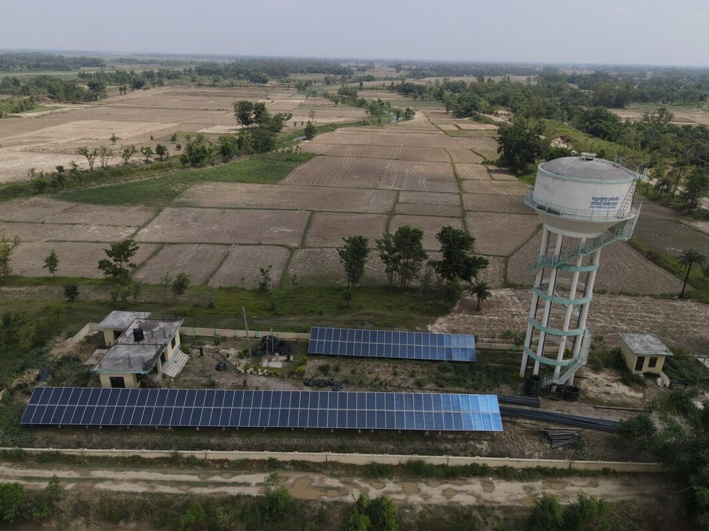 Solar panels and water tank in Nepal