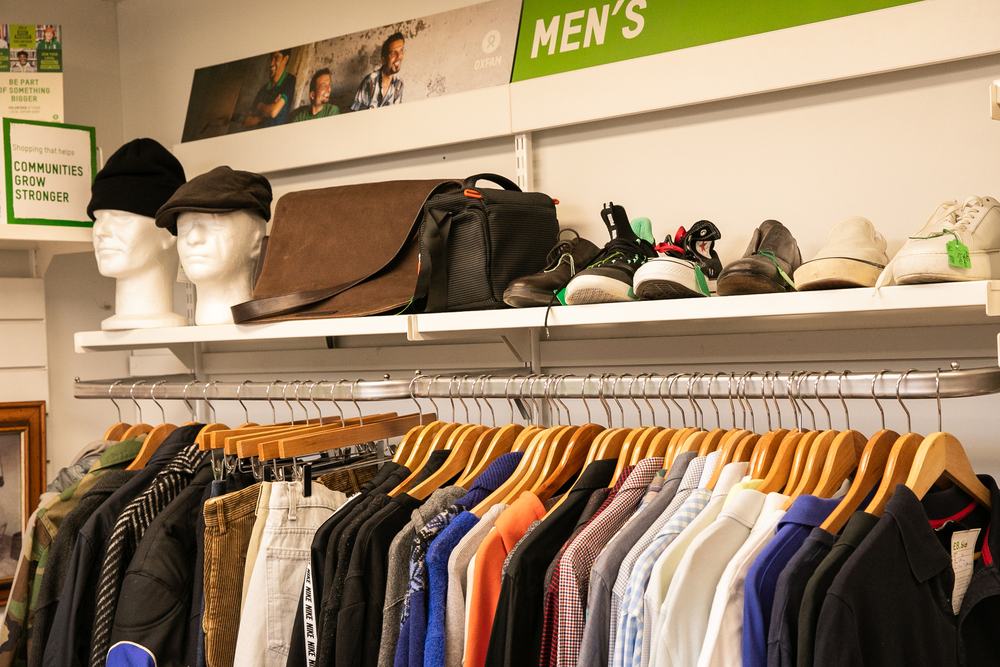 Menswear rail with clothing and accessories