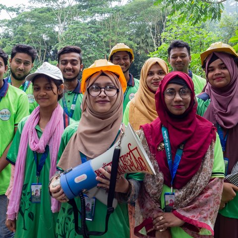 A youth group in Barishal, Bangladesh, that works with the WAVE Foundation, an Oxfam partner, on reducing disaster risks.