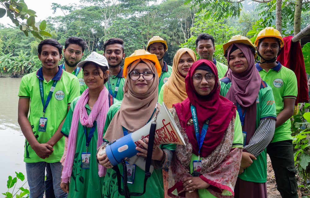 A youth group in Barishal, Bangladesh, that works with the WAVE Foundation, an Oxfam partner, on reducing disaster risks.
